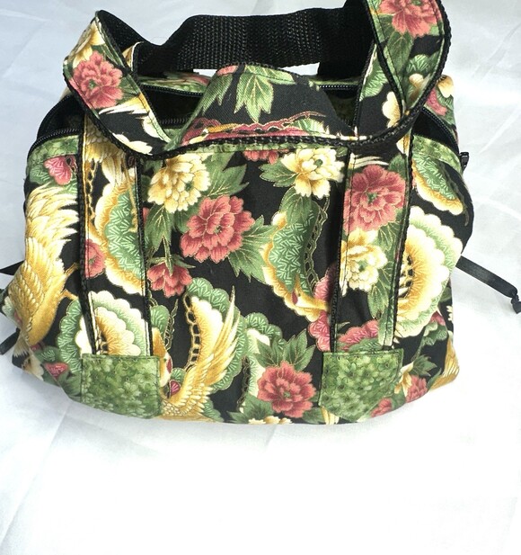Handmade Handbags - Artisan Quilted Floral Bag Asian Crane Phoenix Bird Peony Pattern Tote